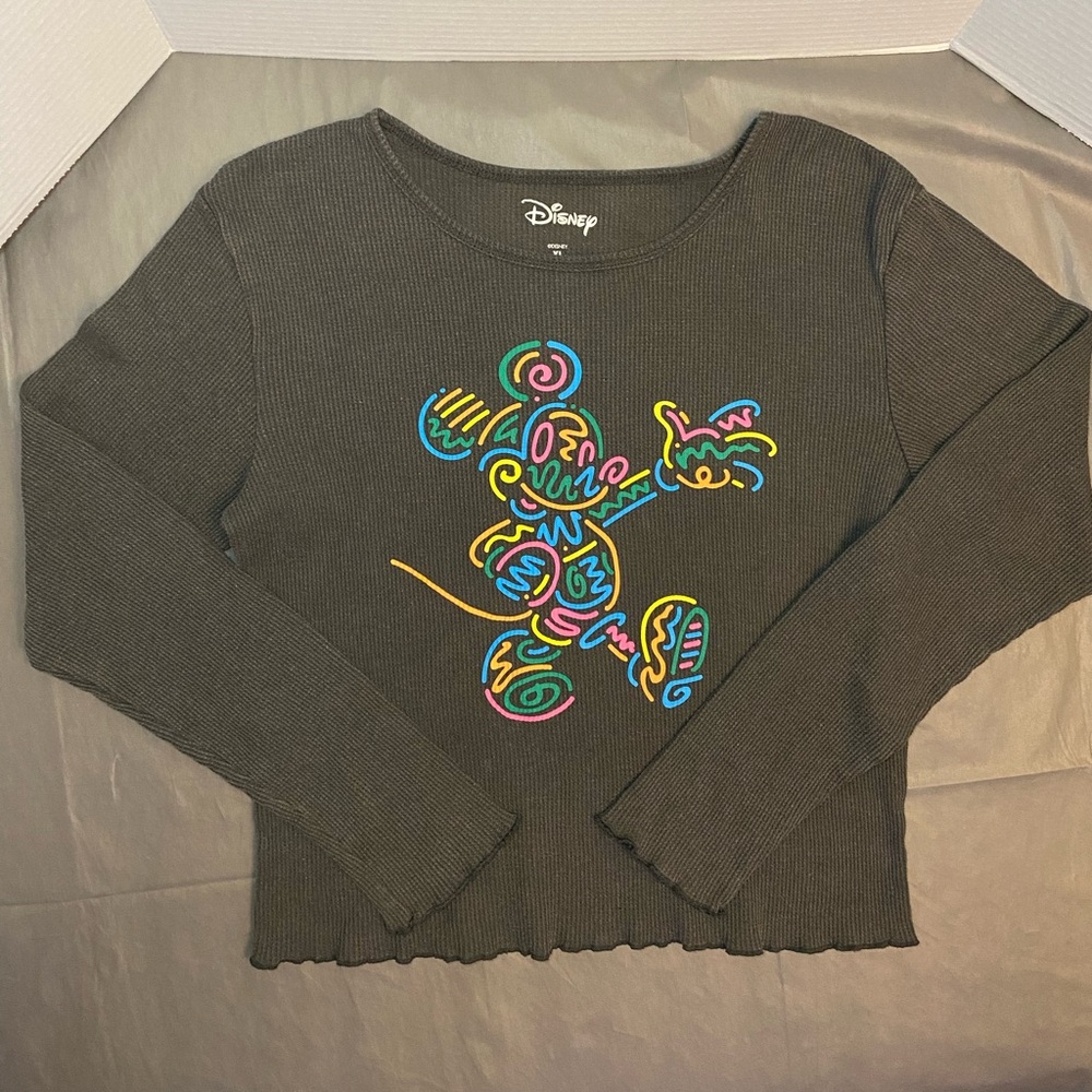 *Final Price Disney Mickey Mouse Slim Fit XL Top Neon Print Thermal Lettuce Trim